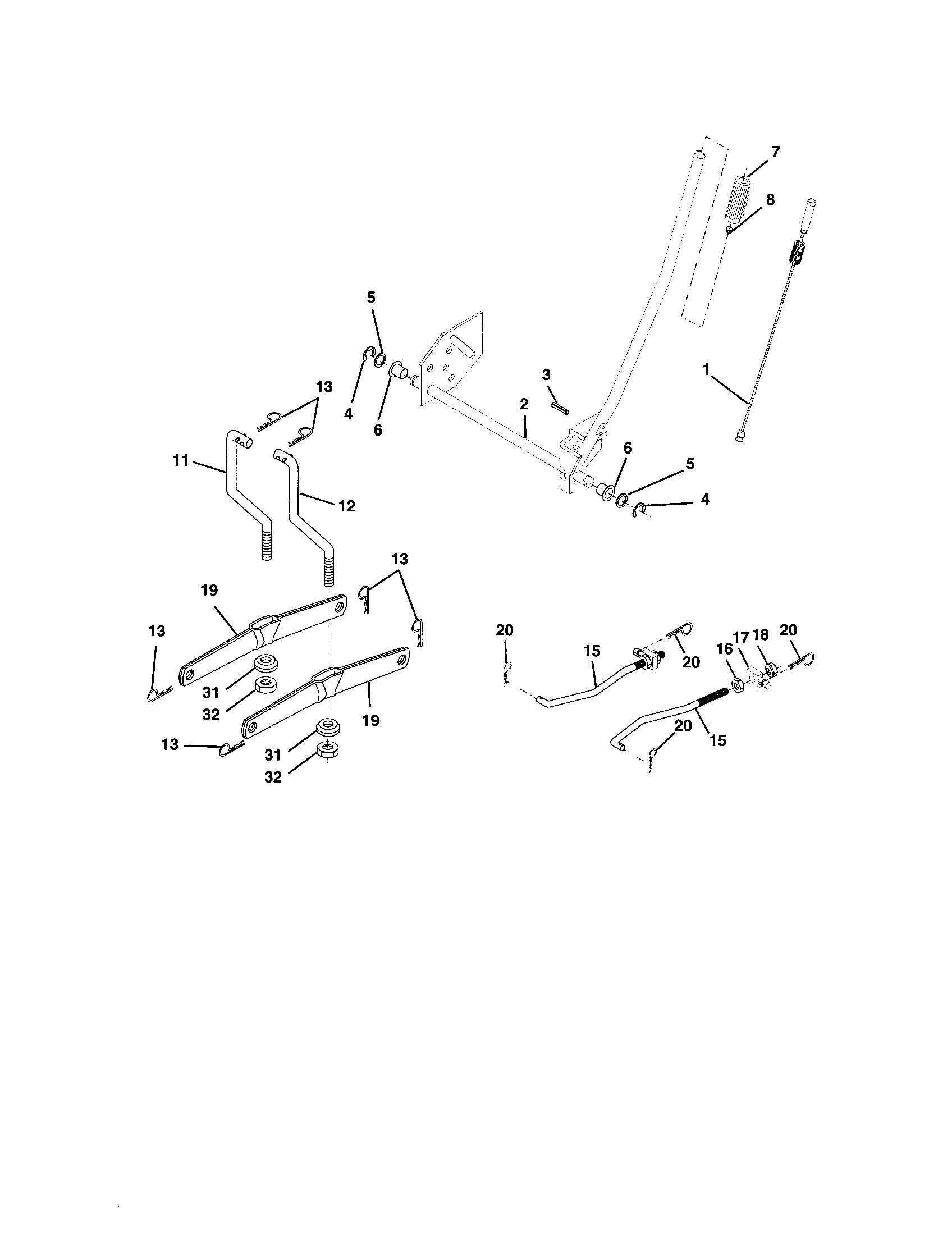 Lift Assembly Diagram and Parts List for 917272911  Craftsman Lawn Tractor