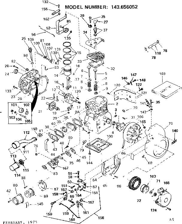 Replacement Parts Diagram and Parts List for 143656052  Craftsman Engine
