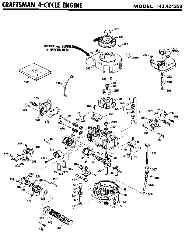 4-cycle Engine Diagram and Parts List for 143424322  Craftsman Engine