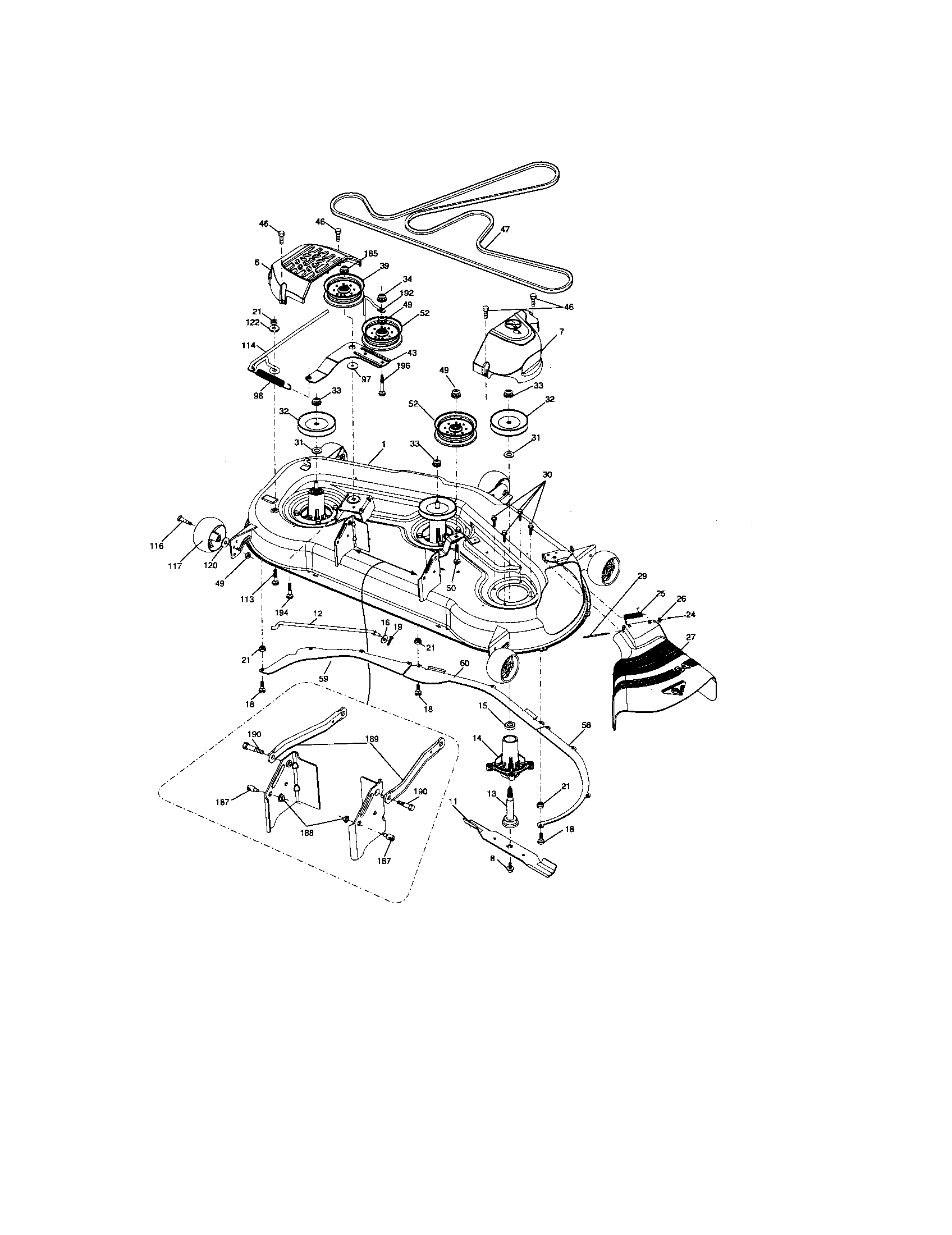 Mower Deck Diagram and Parts List for 917276923  Craftsman Lawn Tractor