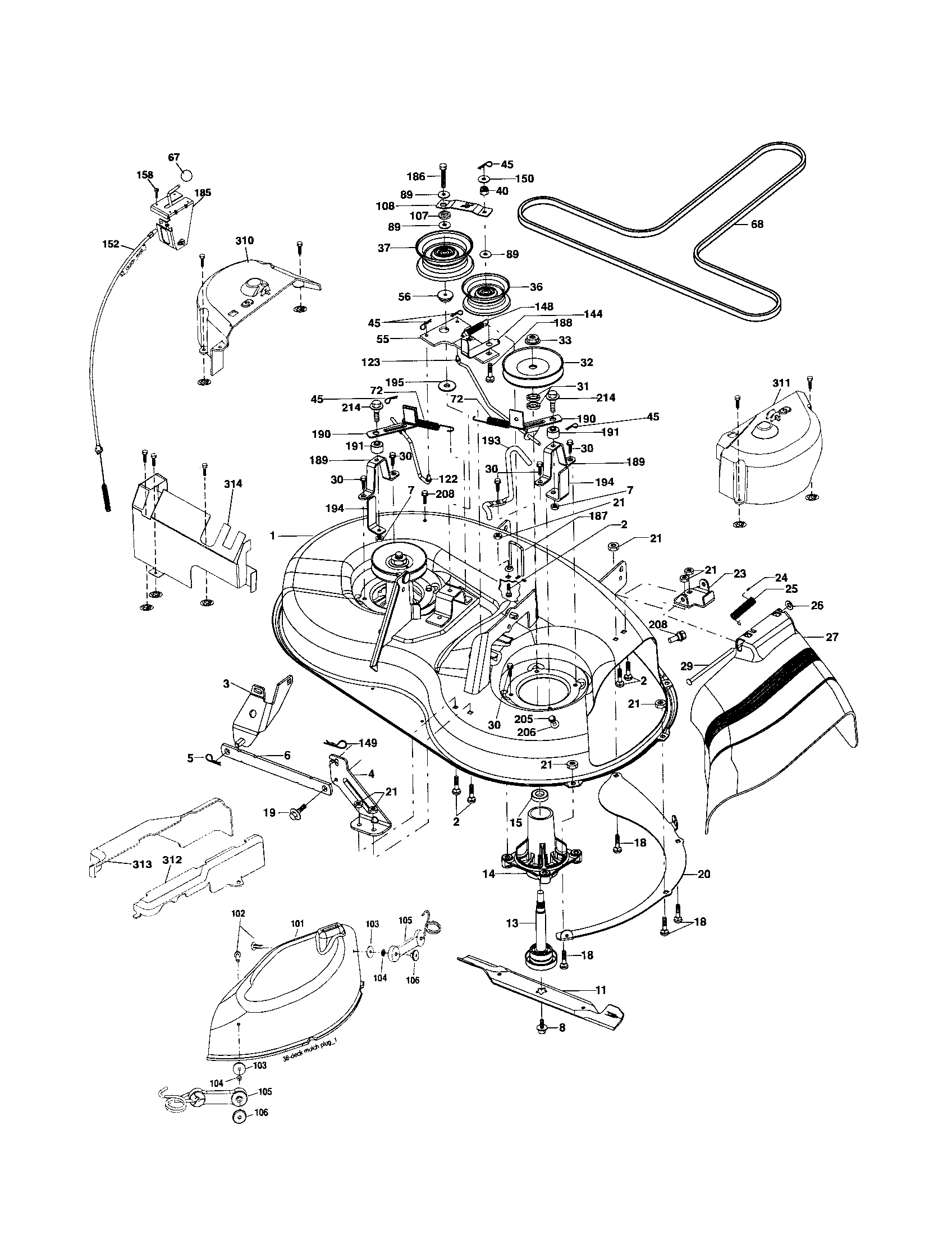 Mower Deck Diagram and Parts List for 917254191  Craftsman Lawn Tractor