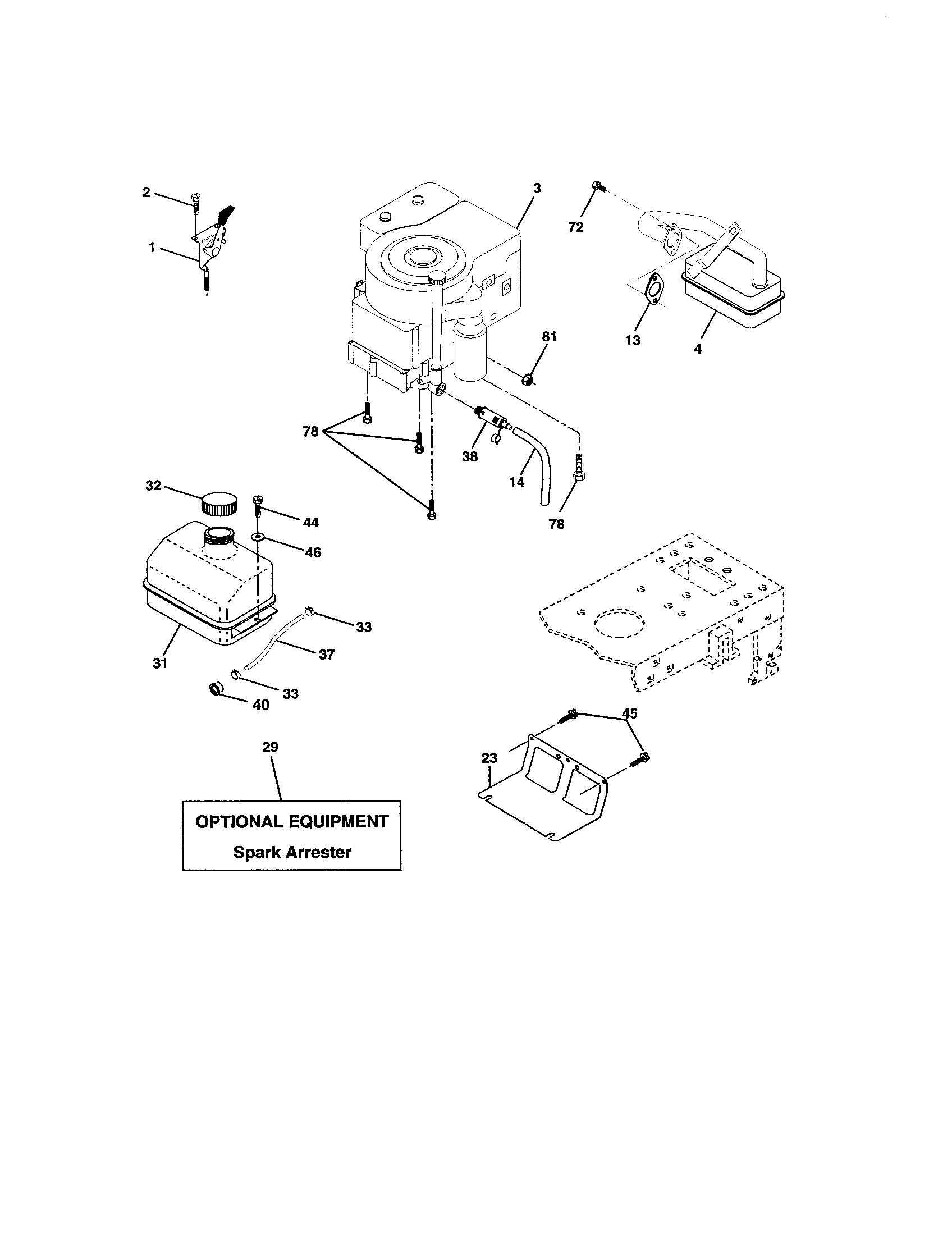Engine Diagram and Parts List for 917273400  Craftsman Lawn Tractor