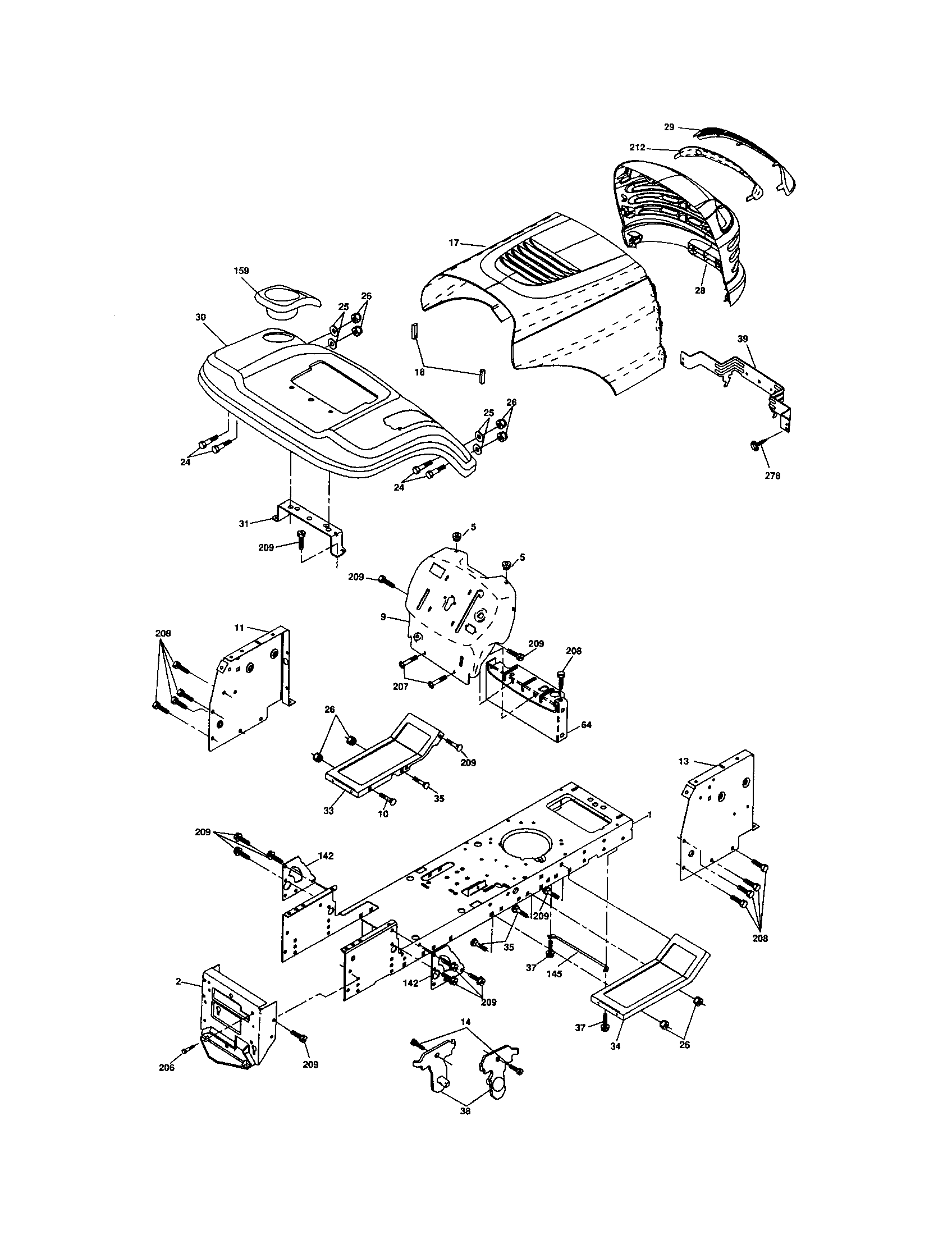 Chassis Diagram and Parts List for 917256740  Craftsman Lawn Tractor