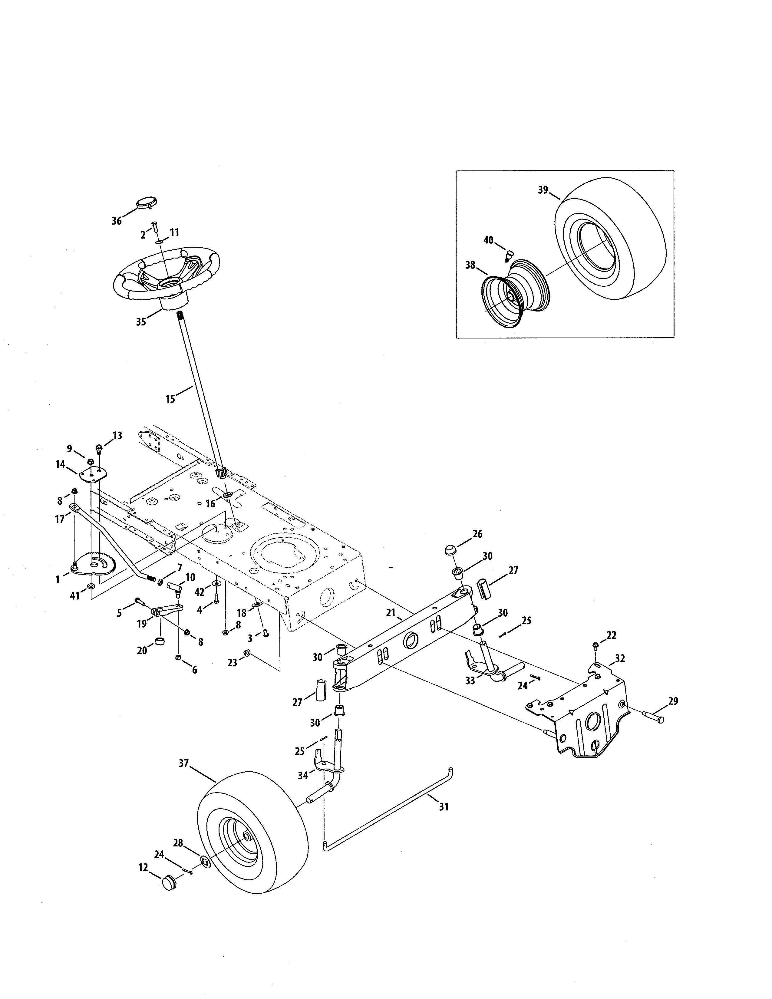 Steering/wheels Diagram and Parts List for 247203715  Craftsman Lawn Tractor