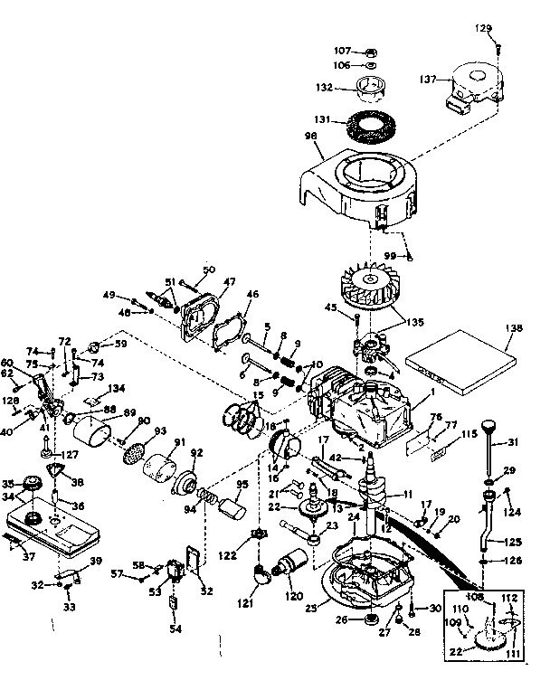 Basic Engine Diagram and Parts List for 143164182  Craftsman Engine