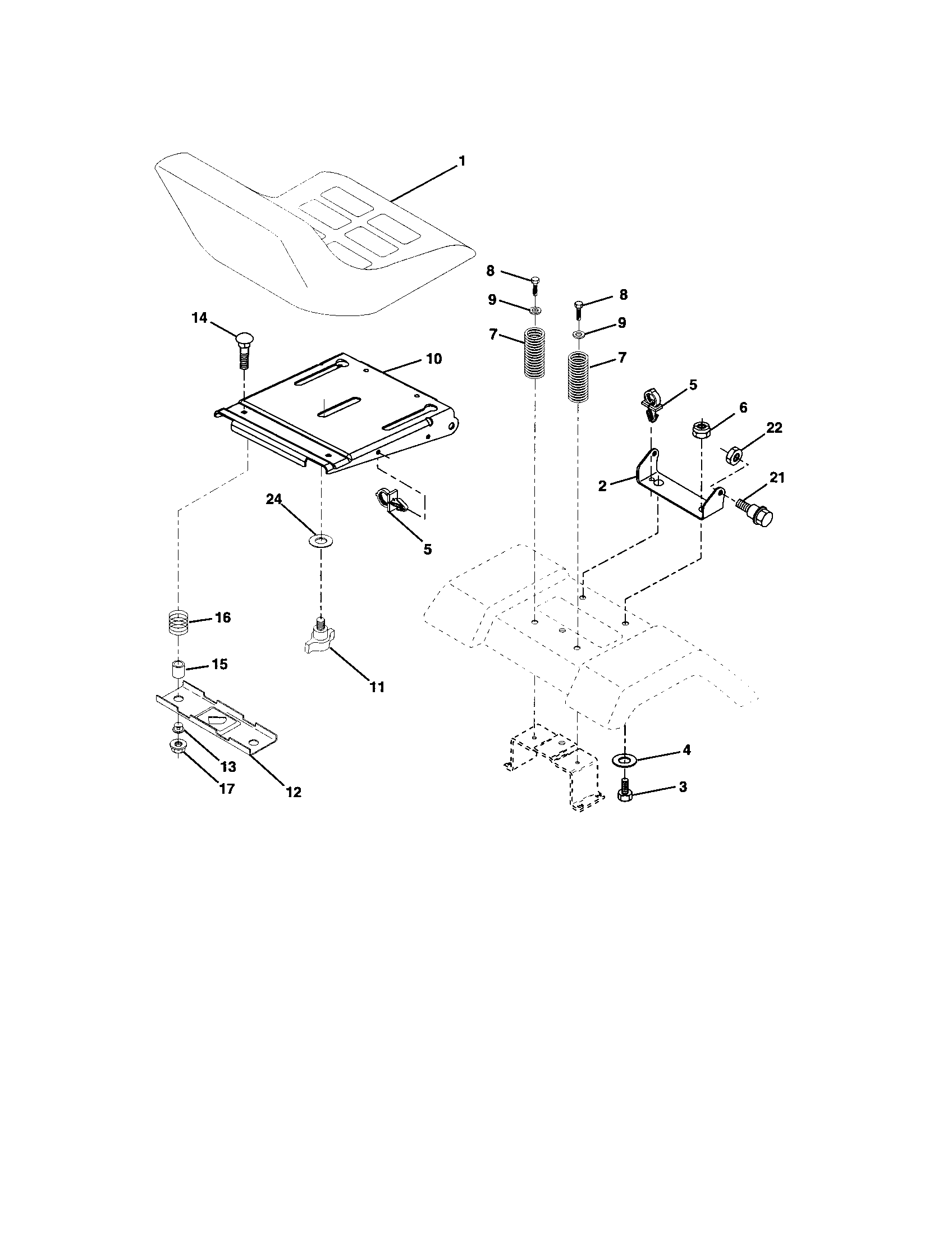 Seat Assembly Diagram and Parts List for 917273512  Craftsman Lawn Tractor
