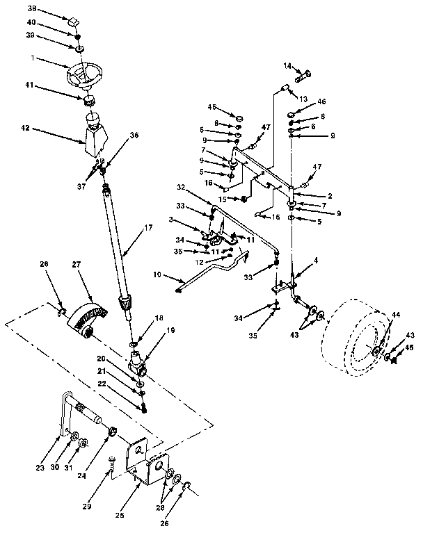 Steering Assembly Diagram and Parts List for 917255582  Craftsman Lawn Tractor
