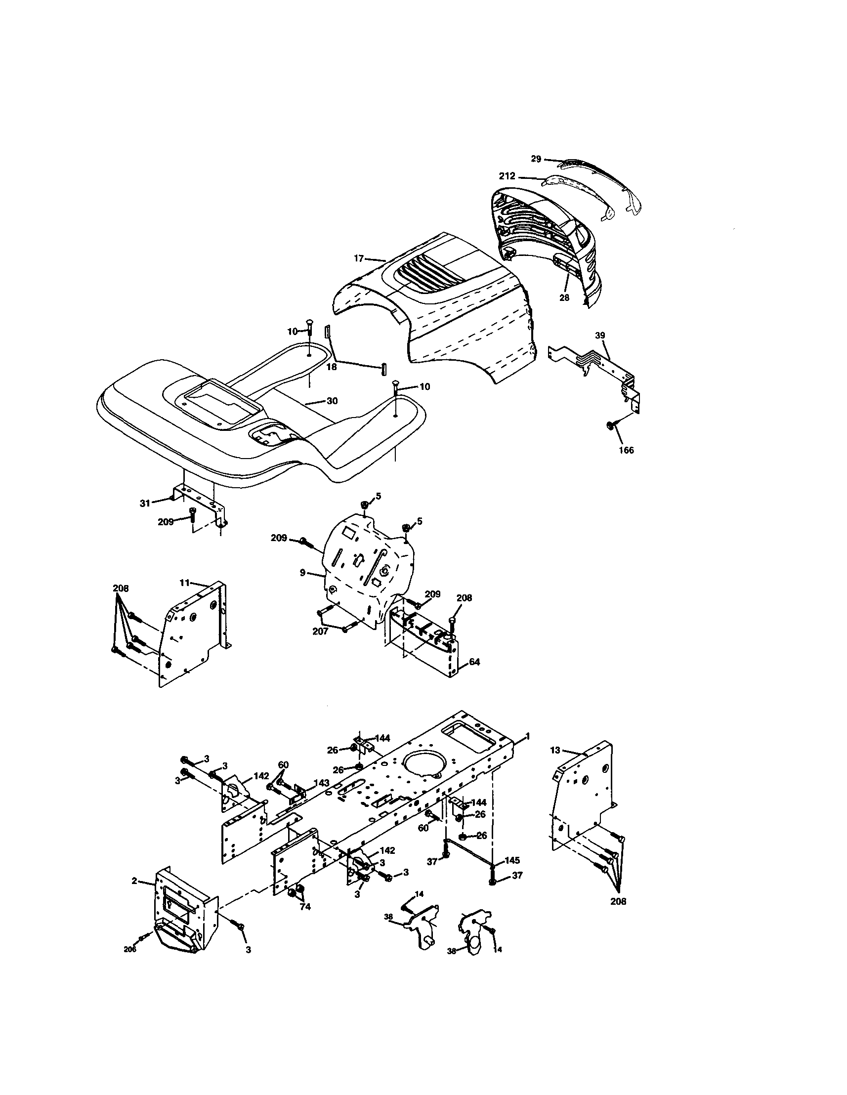 Chassis And Enclosures Diagram and Parts List for 917277200  Craftsman Lawn Tractor