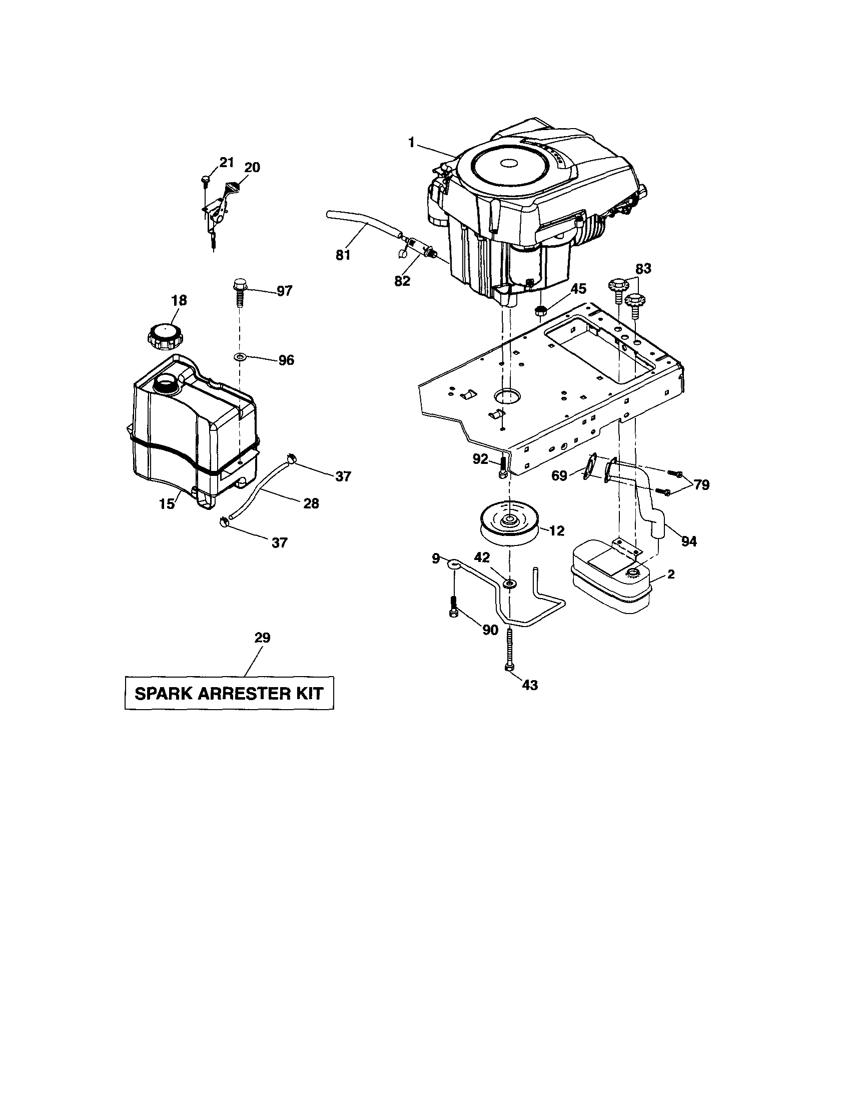 Engine Diagram and Parts List for 917288342  Craftsman Lawn Tractor