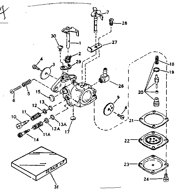 Carburetor Diagram and Parts List for 917350711  Craftsman Chainsaw