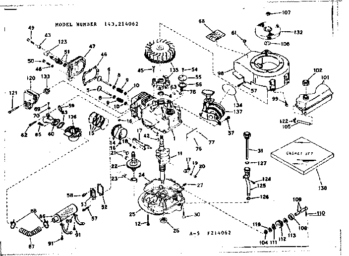 Basic Engine Diagram and Parts List for 143214062  Craftsman Engine