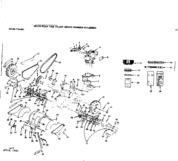 Main Frame Diagram and Parts List for 917299592  Craftsman Tiller