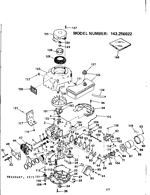 Replacement Parts Diagram and Parts List for 143256022  Craftsman Engine