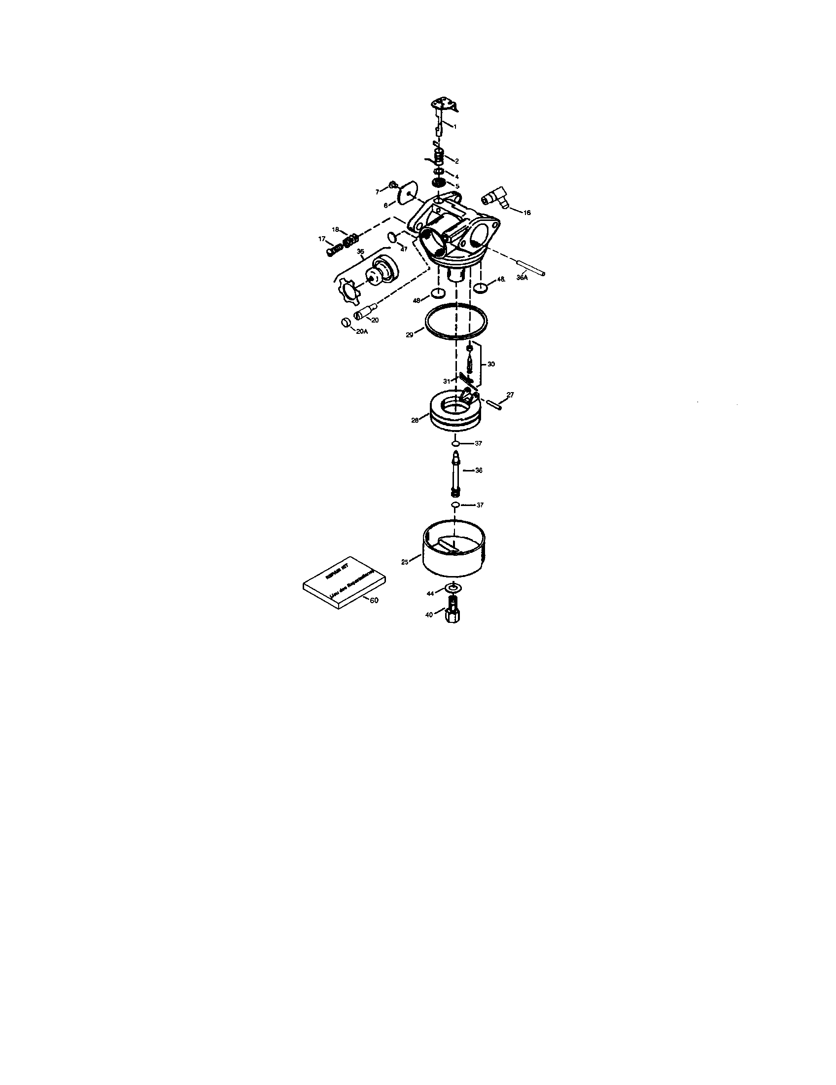 Carburetor Diagram and Parts List for 143016728  Craftsman Engine