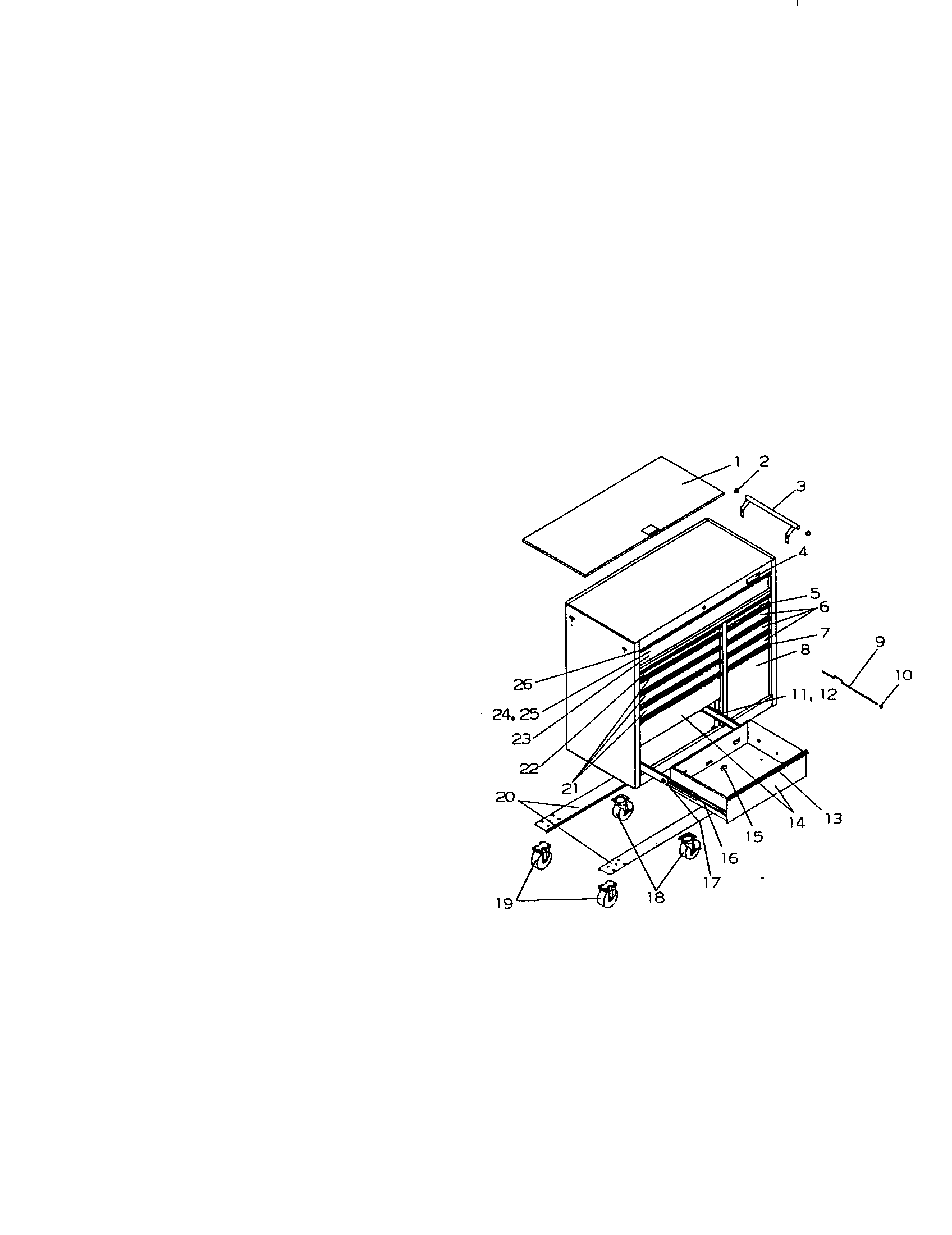 40" 12 Drawer  Mobile Tool Cart Diagram and Parts List for 706653445  Craftsman Tool Stand & Cart