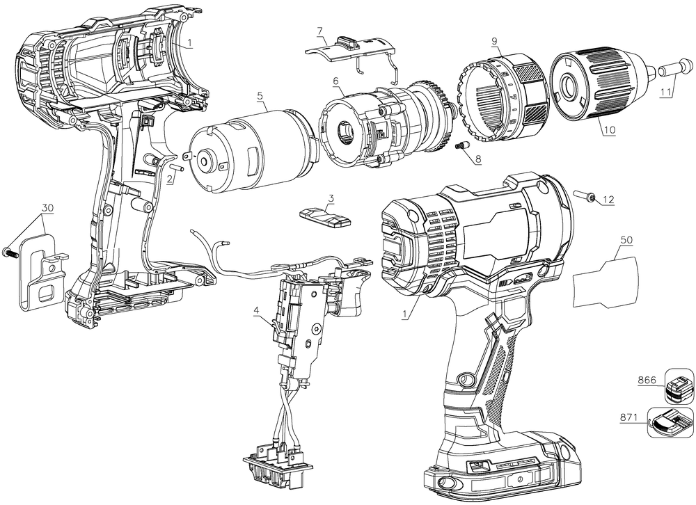 Diagram Diagram and Parts List for CMCD701C2 Type 1 Craftsman Cordless Drill