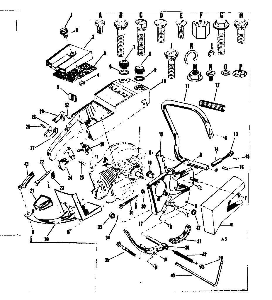 Main Frame Diagram and Parts List for 91762806  Craftsman Chainsaw