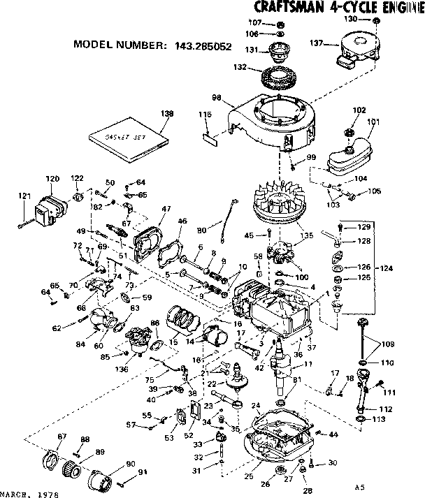 Replacement Parts Diagram and Parts List for 143285052  Craftsman Engine