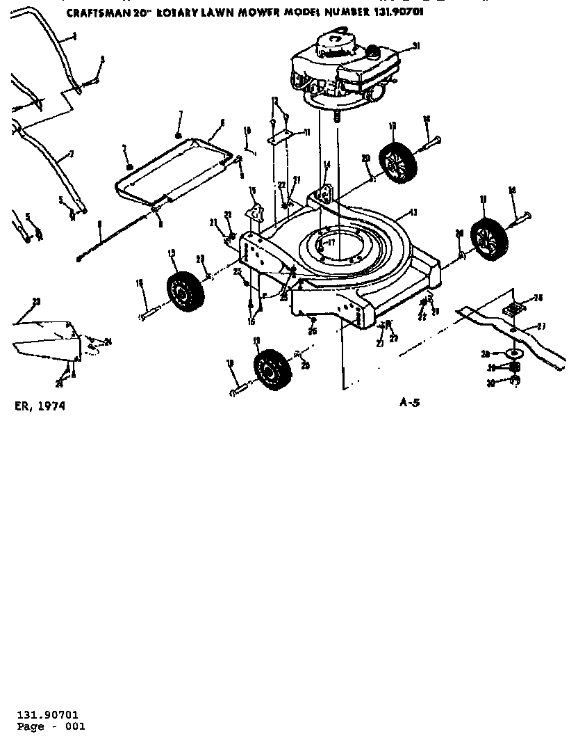 Replacement Parts Diagram and Parts List for 13190701  Craftsman Lawn Mower
