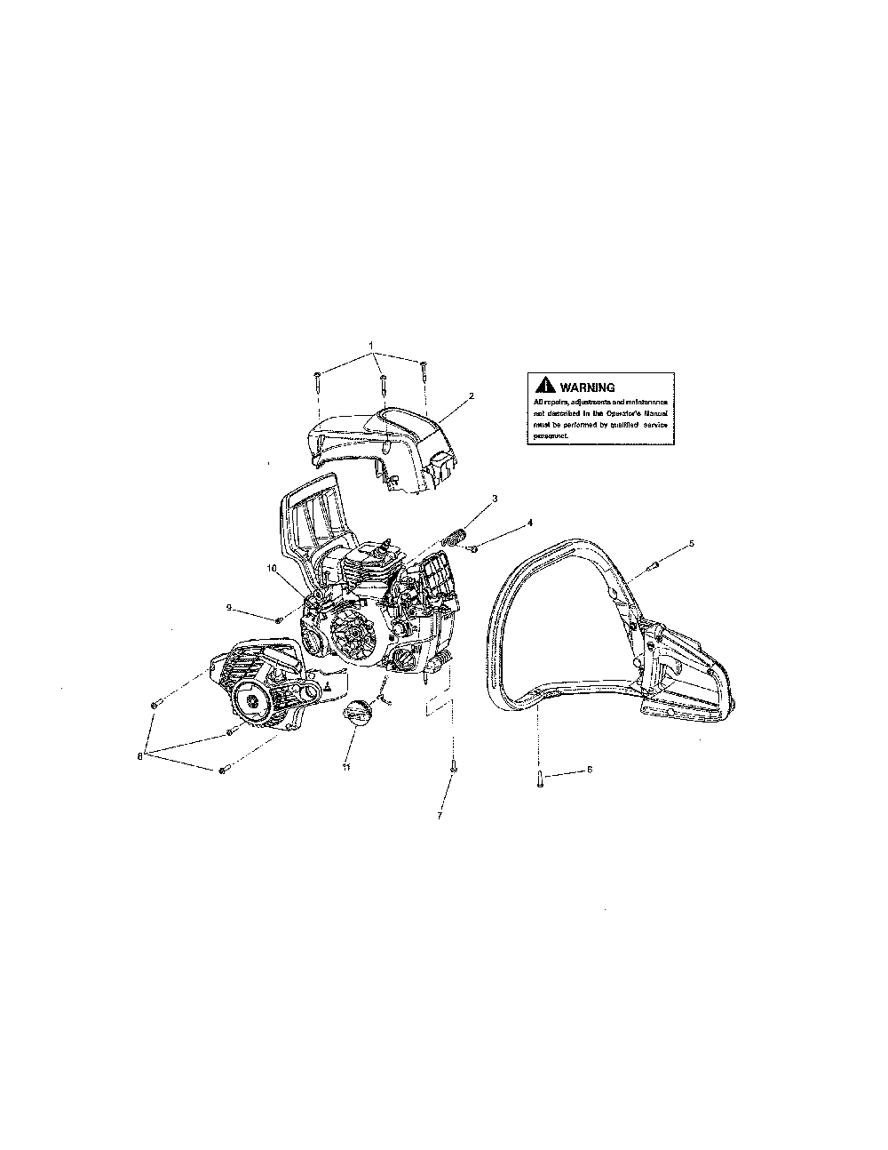 Chassis/frame Diagram and Parts List for 358740180  Craftsman Chainsaw