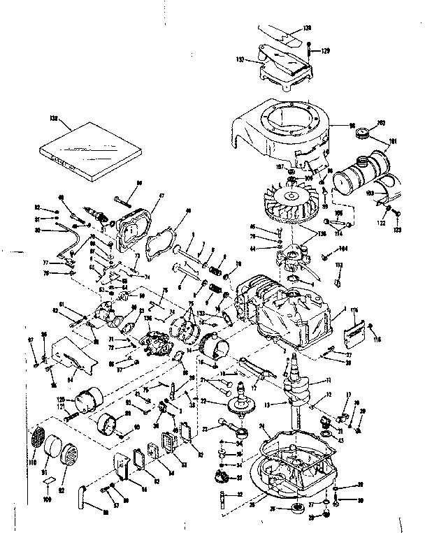 Basic Engine Diagram and Parts List for 143106031  Craftsman Engine