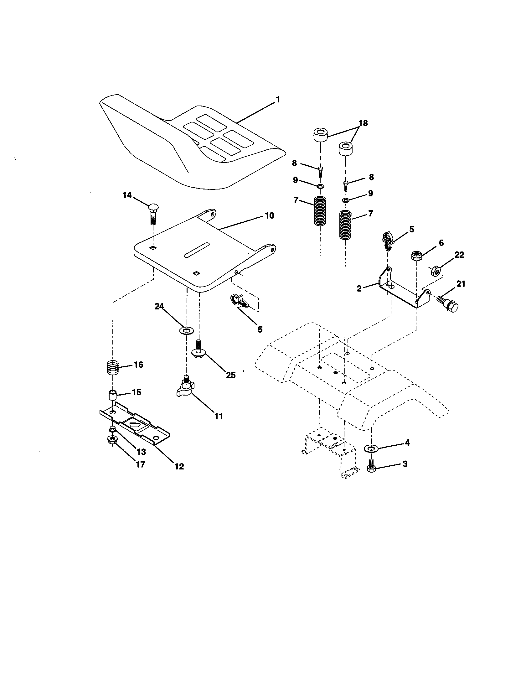 Seat Assembly Diagram and Parts List for 917259791  Craftsman Lawn Tractor