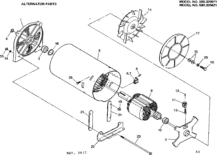 Alternator Parts Diagram and Parts List for 580320611  Craftsman Engine