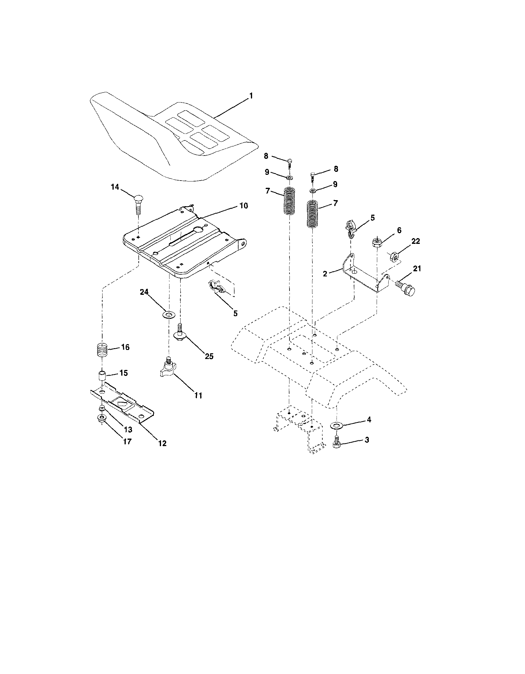 Seat Diagram and Parts List for 917254191  Craftsman Lawn Tractor