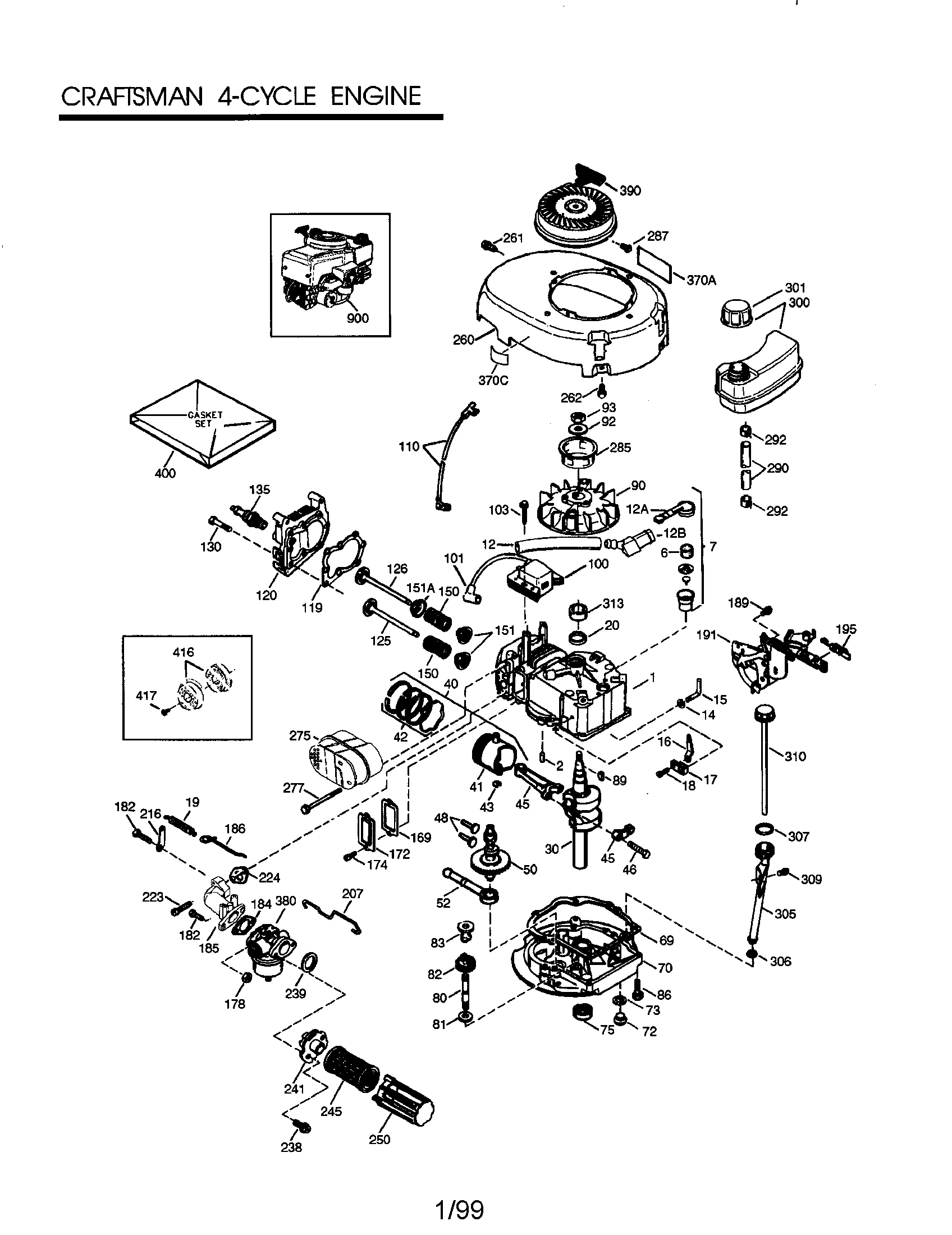Craftsman 4-cycle Engine Diagram and Parts List for 143994020  Craftsman Engine