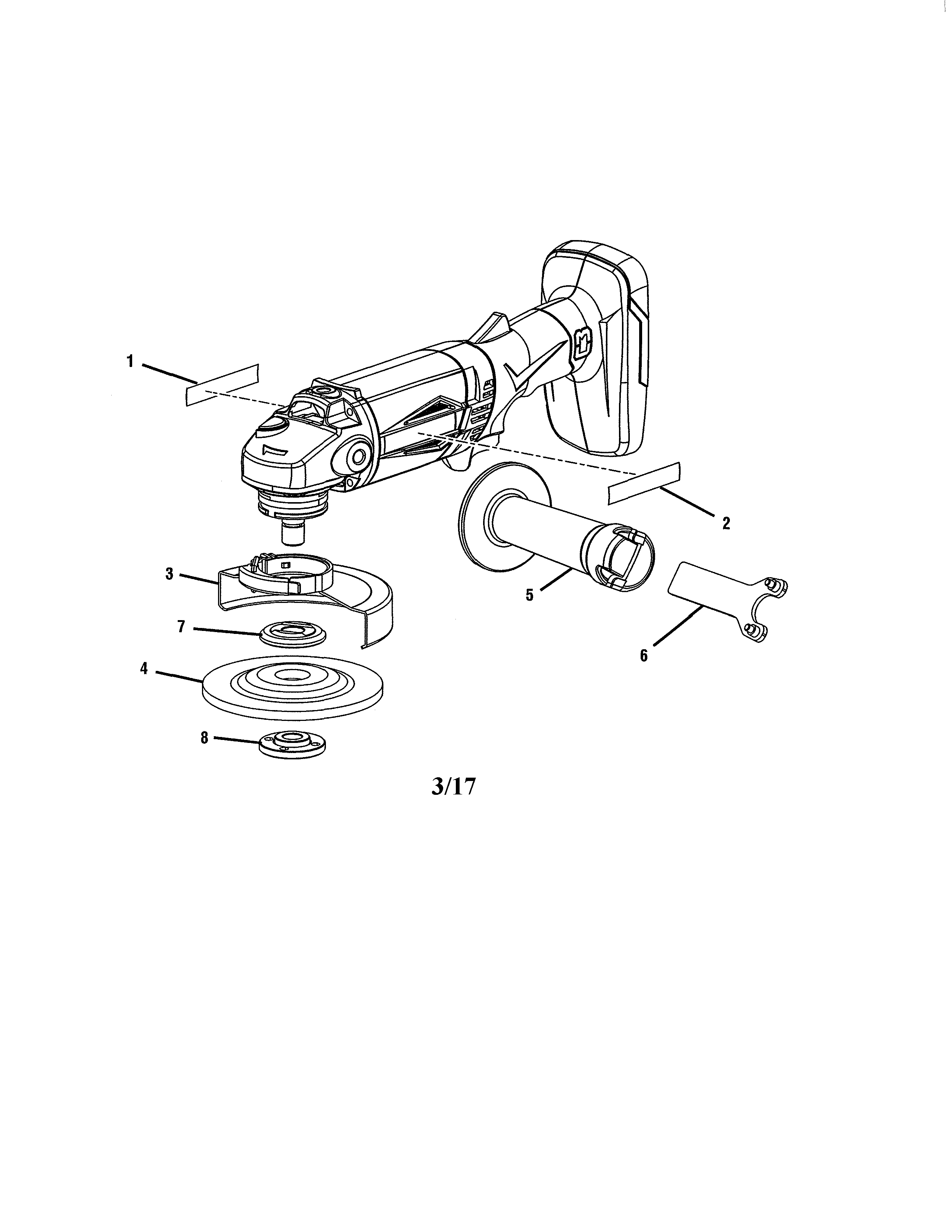 Angle Grinder Diagram and Parts List for 315FS2601B  Craftsman Grinder