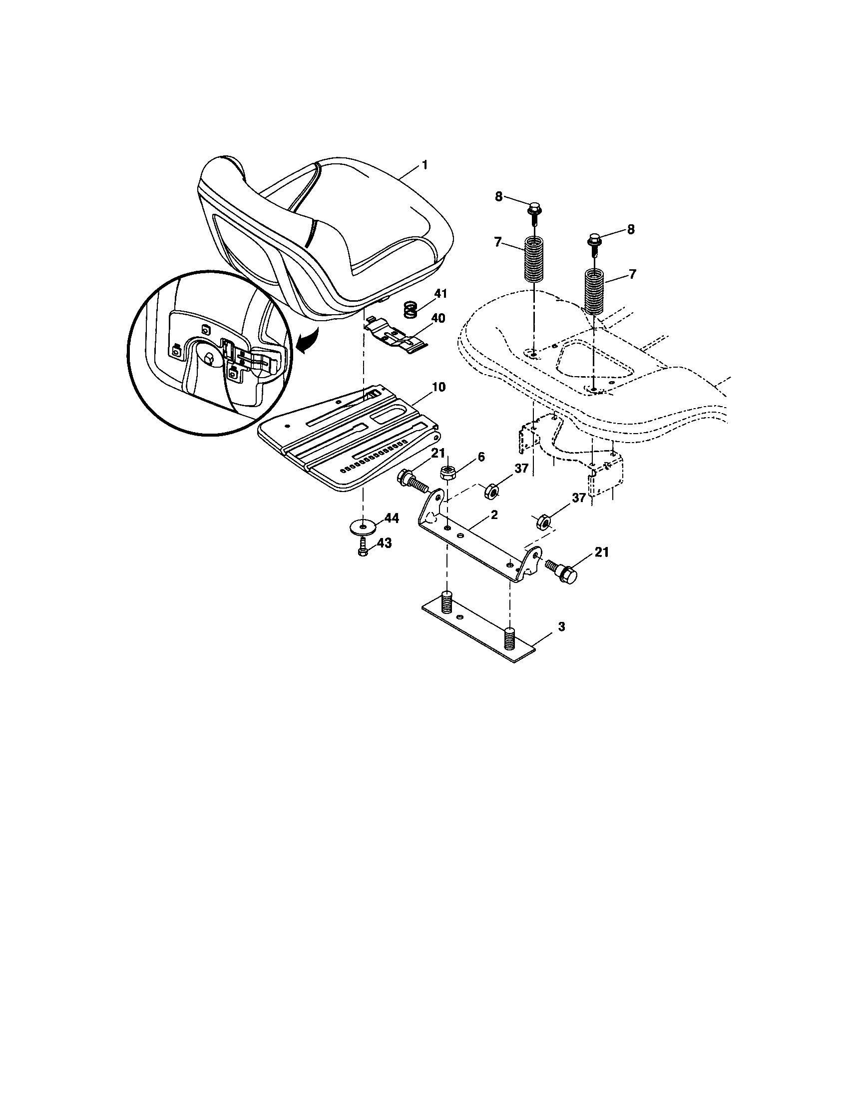 Seat Diagram and Parts List for 917287131  Craftsman Lawn Tractor