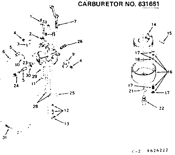 Carburetor Diagram and Parts List for 143626222  Craftsman Engine