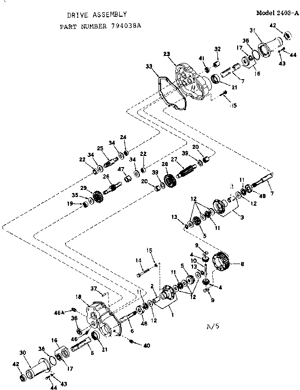 Drive Assembly Diagram and Parts List for 917794038A  Craftsman Lawn Tractor