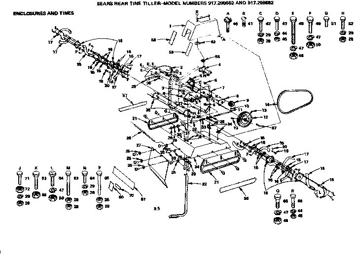 Enclosures And Tines Diagram and Parts List for 917299682  Craftsman Tiller