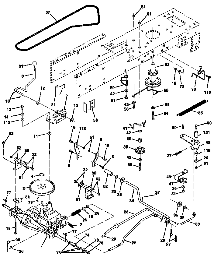 Drive Diagram and Parts List for 917258111  Craftsman Lawn Tractor