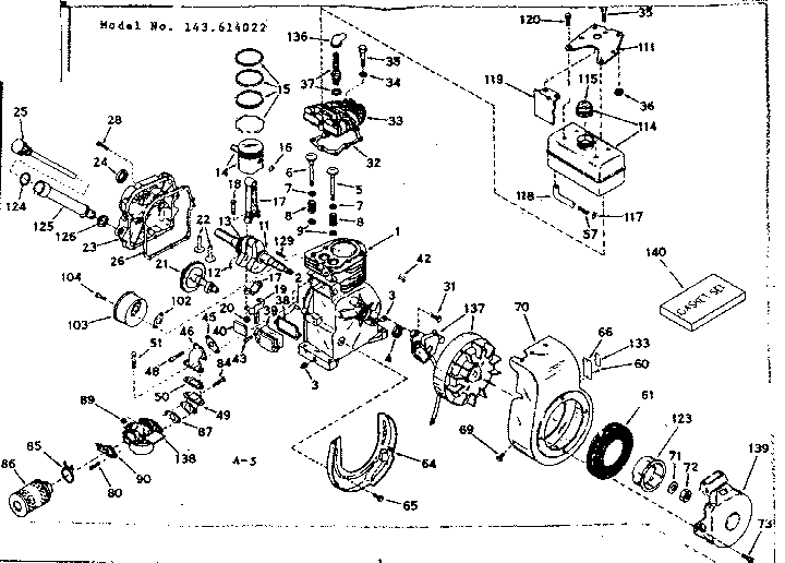 Basic Engine Diagram and Parts List for 143614022  Craftsman Engine