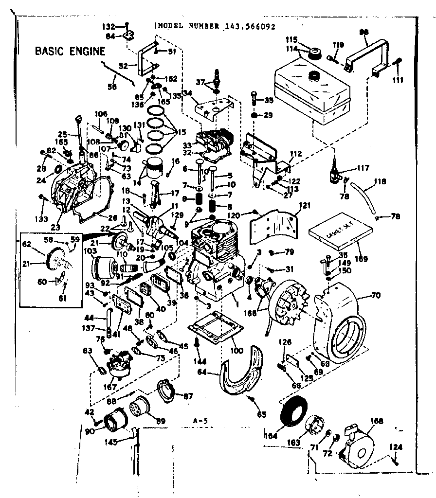 Basic Engine Diagram and Parts List for 143566092  Craftsman Engine