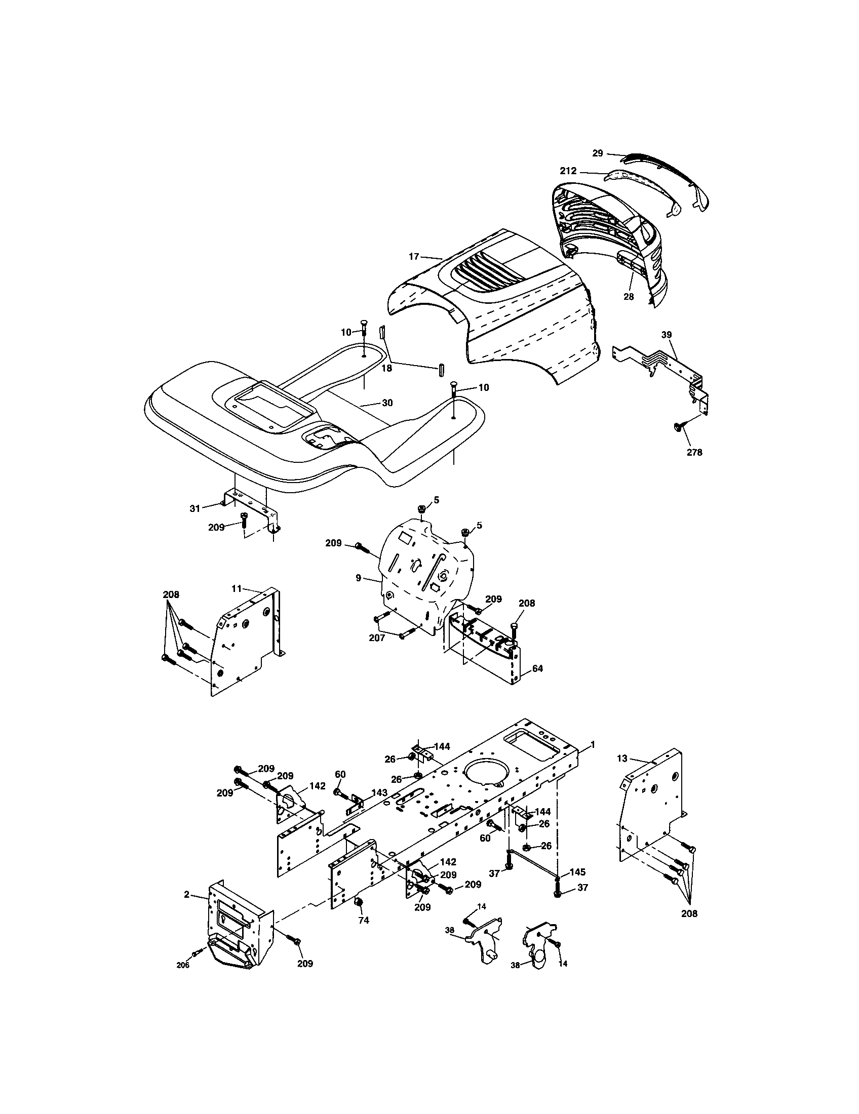 Chassis And Enclosures Diagram and Parts List for 917273403  Craftsman Lawn Tractor
