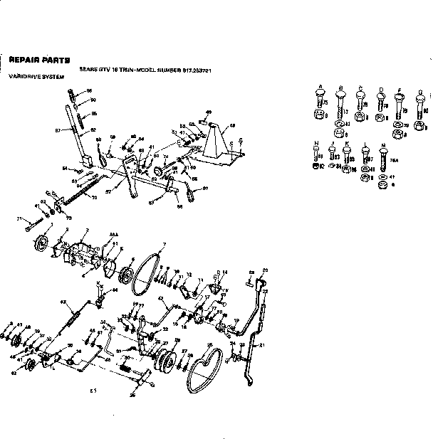 Varidrive System Diagram and Parts List for 917253721  Craftsman Lawn Tractor