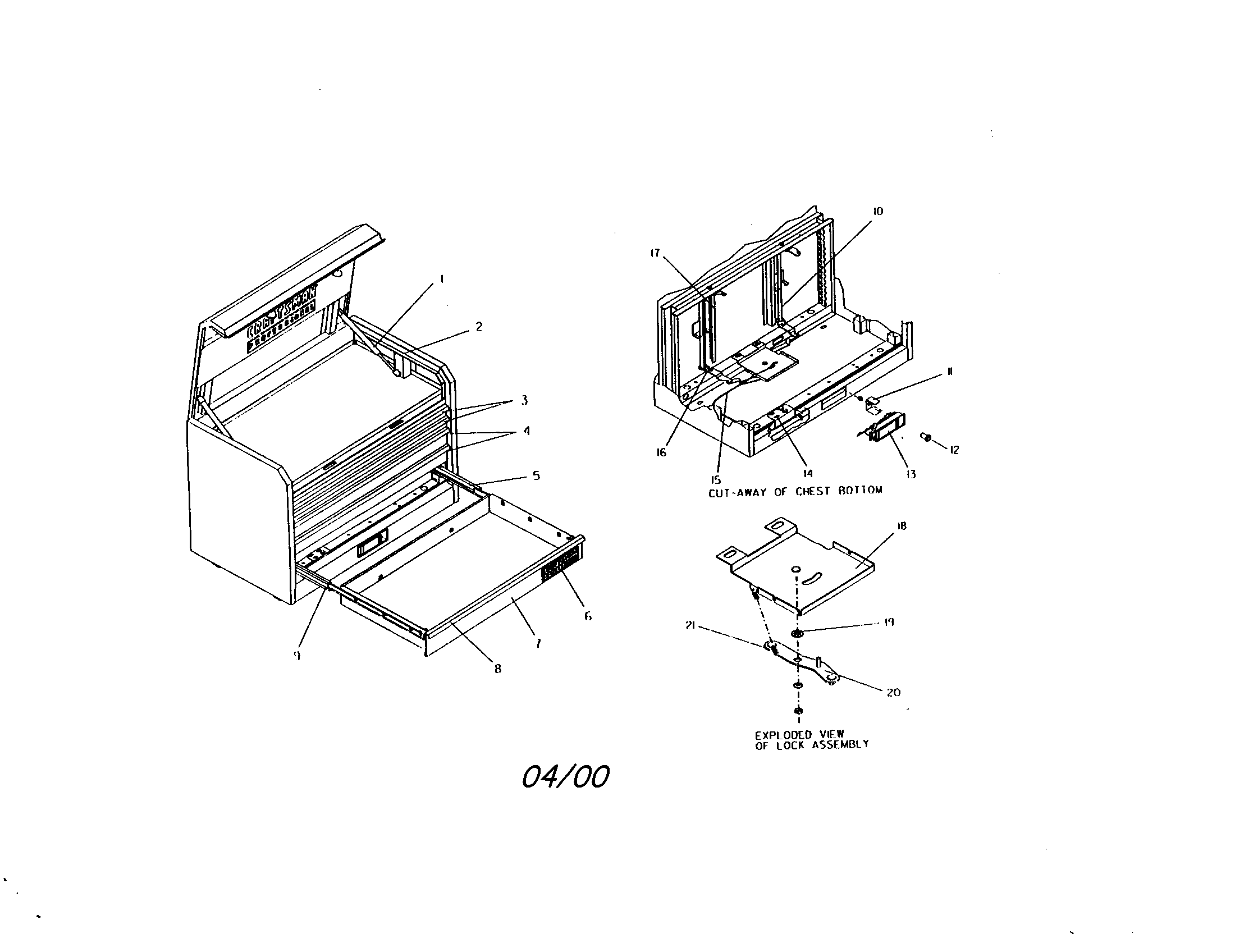 36" 5 Drawer Chest Diagram and Parts List for 706655650  Craftsman Tool Stand & Cart