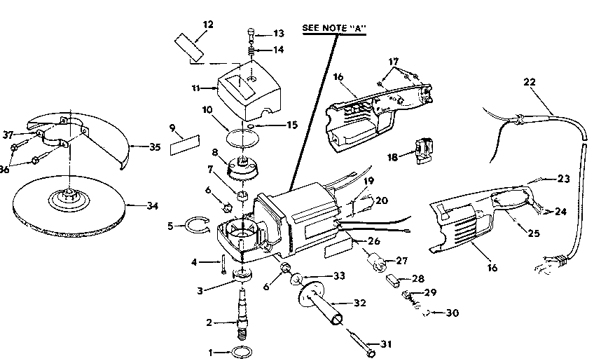 Gear And Housing Assembly Diagram and Parts List for 315115020  Craftsman Grinder