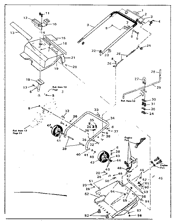 Main Frame Diagram and Parts List for 536883401  Craftsman Snow Blower