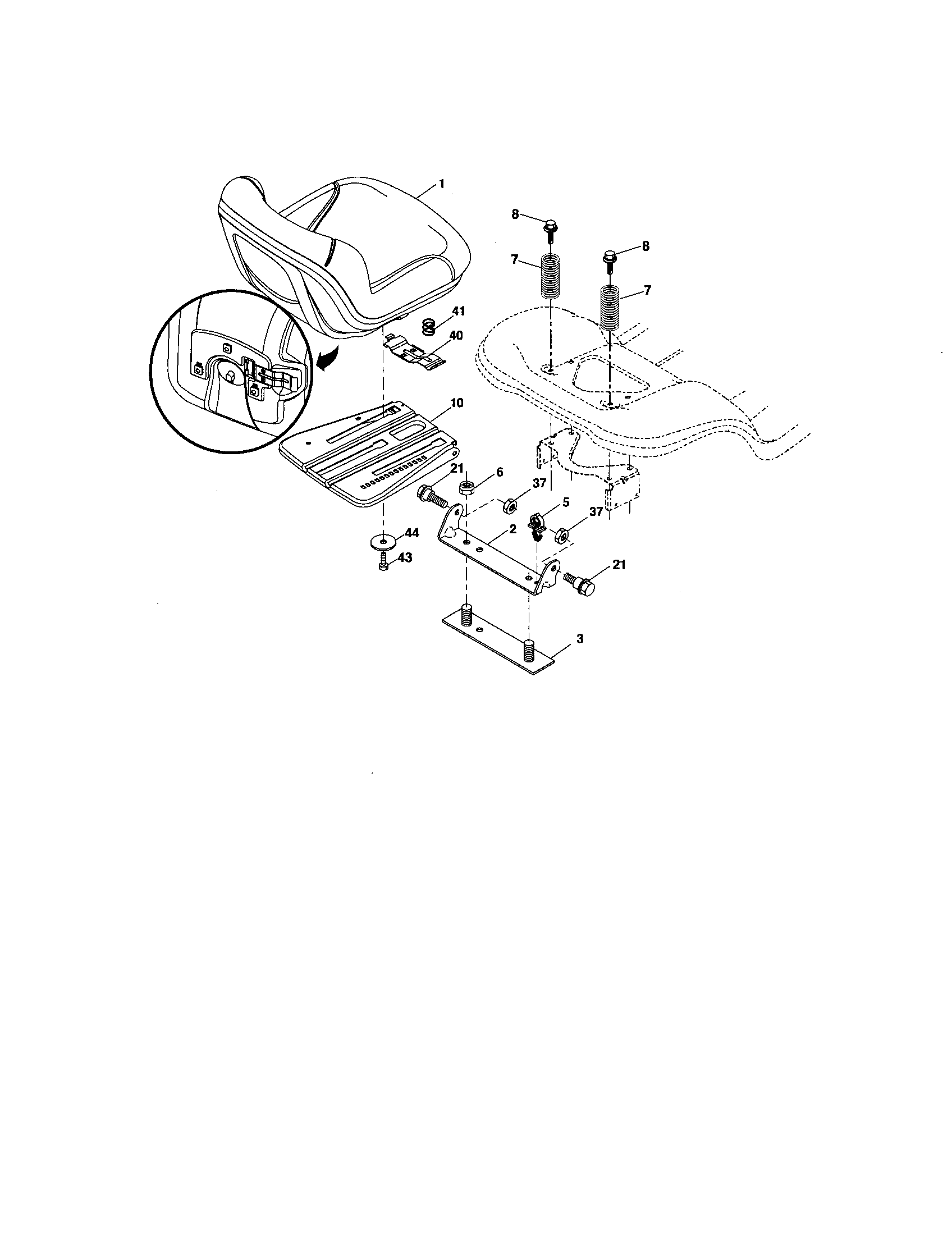 Seat Assembly Diagram and Parts List for 917276910  Craftsman Lawn Tractor