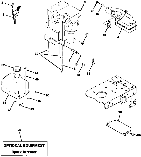 Engine Diagram and Parts List for 917258471  Craftsman Lawn Tractor