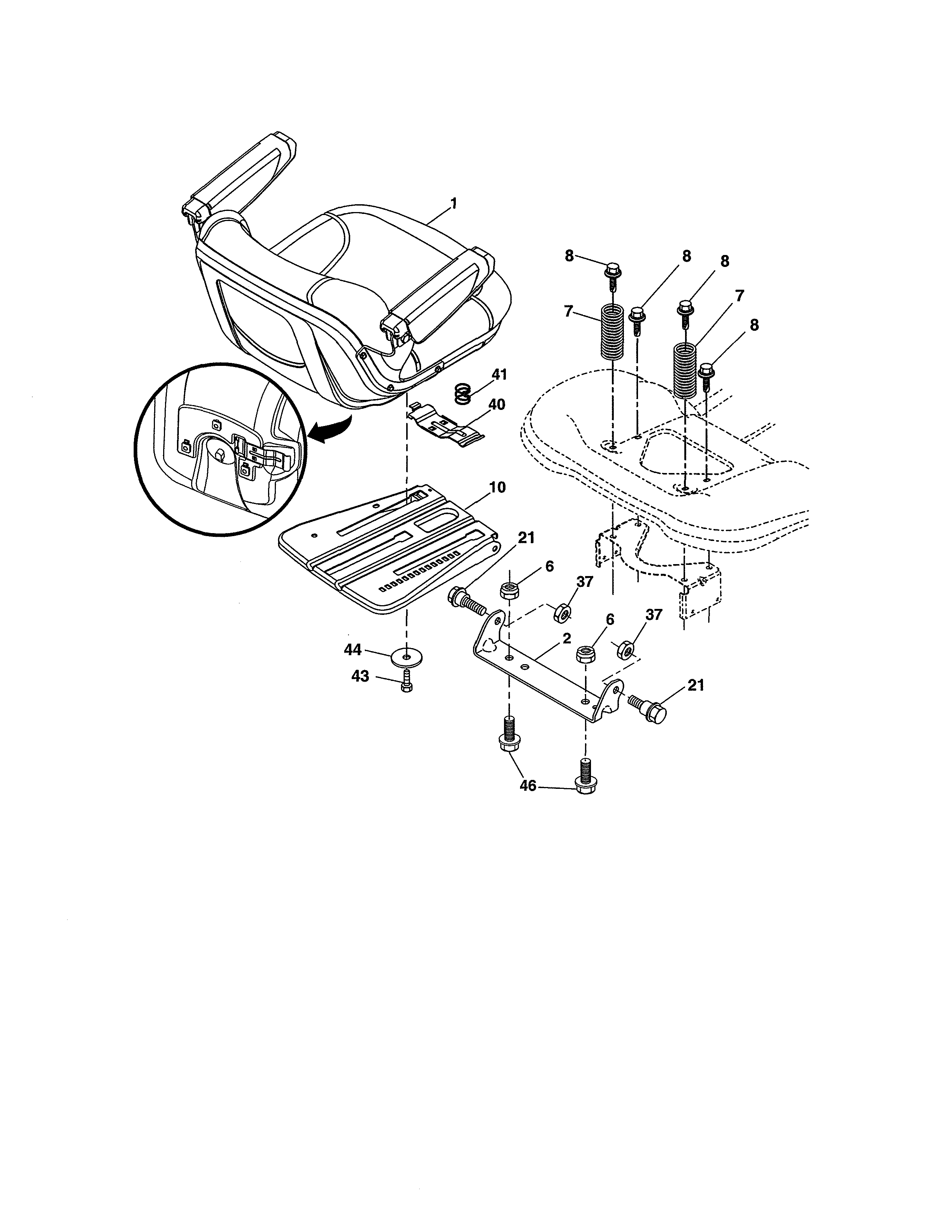 Seat Assembly Diagram and Parts List for 917204090  Craftsman Lawn Tractor