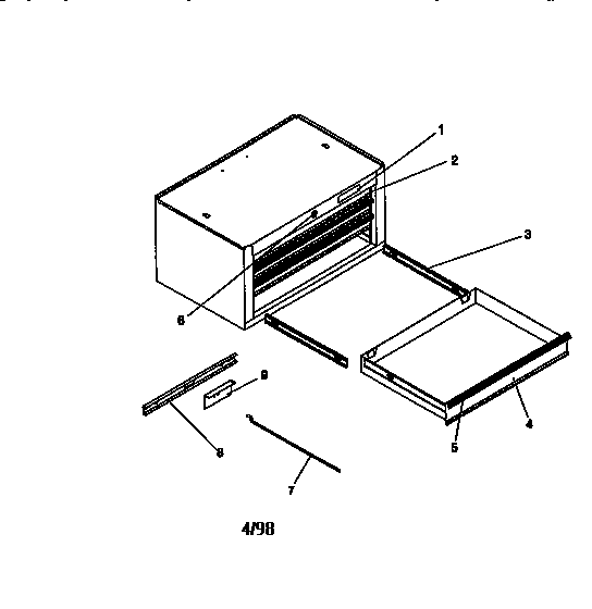 16" Deep Int. Chest Diagram and Parts List for 706651661  Craftsman Tool Stand & Cart