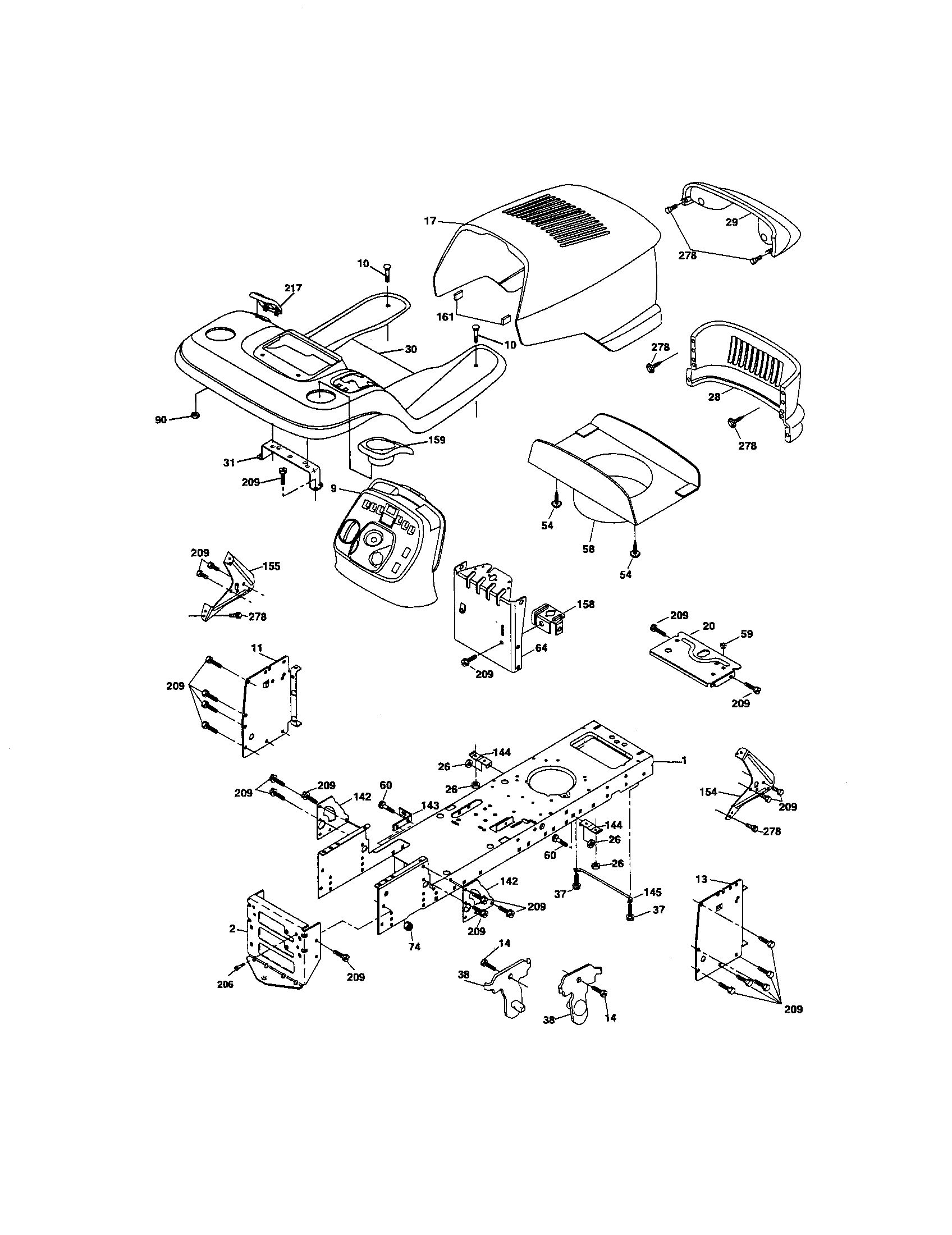Chassis And Enclosures Diagram and Parts List for 917274660  Craftsman Lawn Tractor