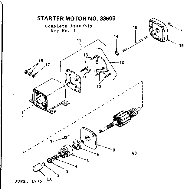 Starter Motor 33605 (71/143) Diagram and Parts List for 143336042  Craftsman Engine
