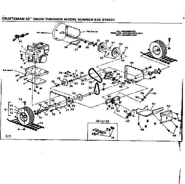 Wheel Assembly Diagram and Parts List for 536918501  Craftsman Snow Blower