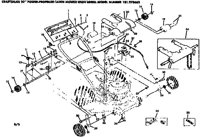 Handle Assembly Diagram and Parts List for 131973662  Craftsman Lawn Mower